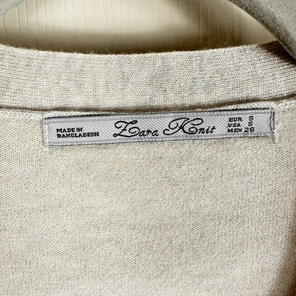 Zara‎ Ribbed Beige Cozy Knit V-Neck Surplice Tie Waist Top Small - Picture 8 of 11